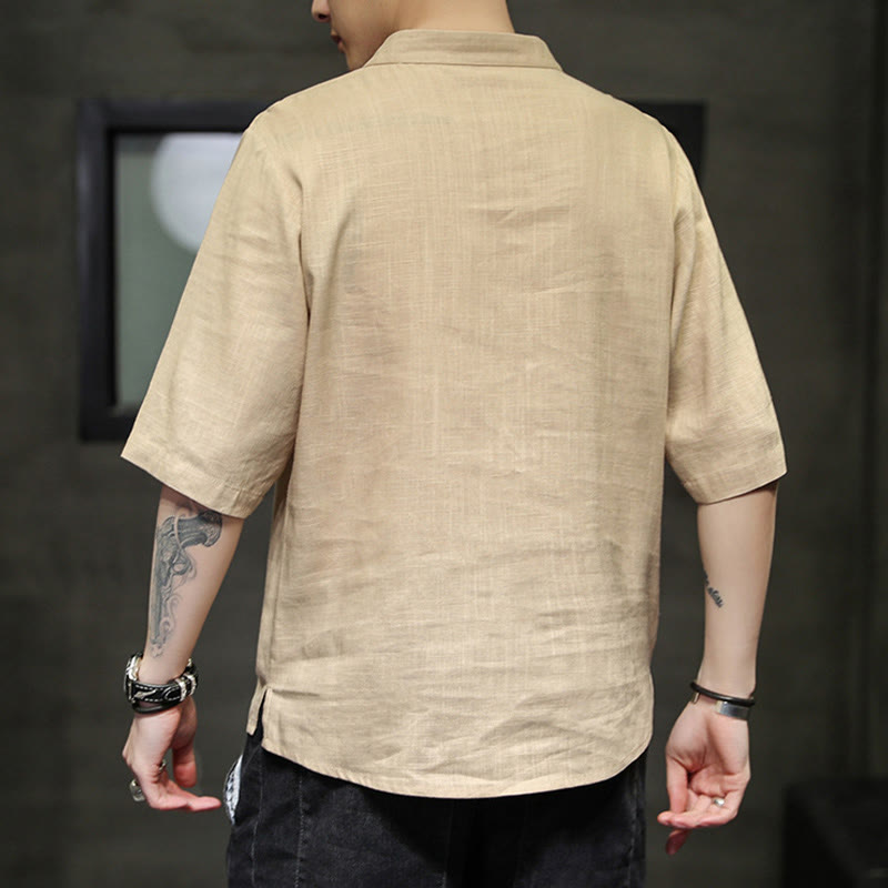 Buddha Stonesカエルボタン 鳳凰刺繍 中国唐装 半袖シャツ コットンリネン メンズ服 - image 12