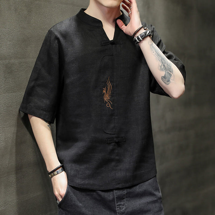 Buddha Stonesカエルボタン 鳳凰刺繍 中国唐装 半袖シャツ コットンリネン メンズ服 - image 18