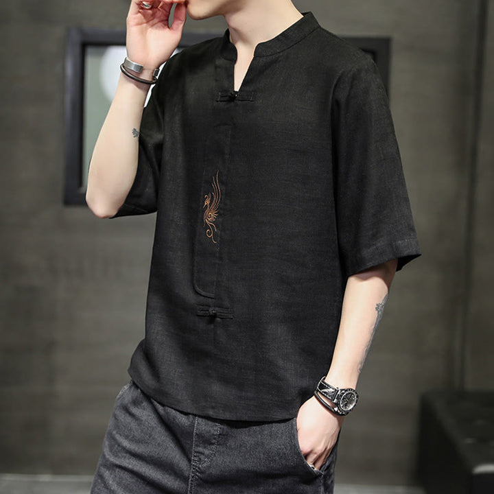 Buddha Stonesカエルボタン 鳳凰刺繍 中国唐装 半袖シャツ コットンリネン メンズ服 - image 21