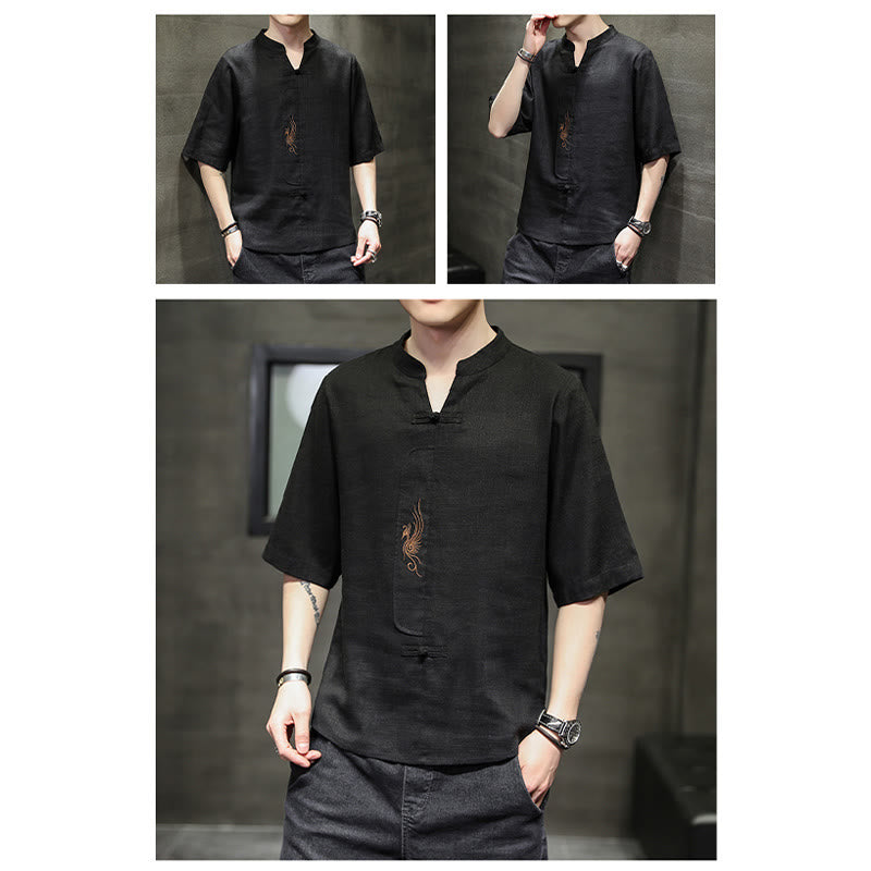 Buddha Stonesカエルボタン 鳳凰刺繍 中国唐装 半袖シャツ コットンリネン メンズ服 - image 24