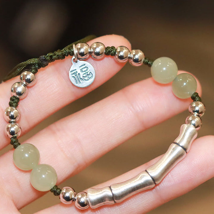 Buddha Stones925 スターリングシルバー 天然翡翠 フーキャラクター 竹の豊穣のブレスレット