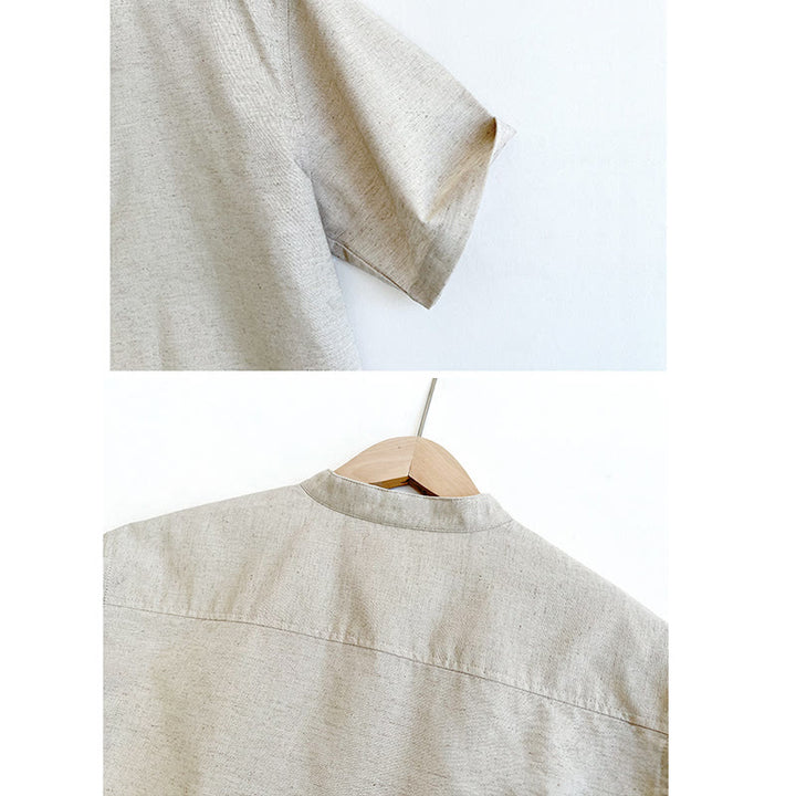 Buddha Stones無地 メンズ 半袖 ボタン リネン シャツ - image 13
