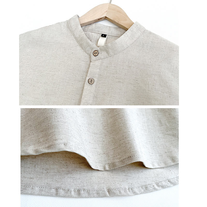 Buddha Stones無地 メンズ 半袖 ボタン リネン シャツ - image 12