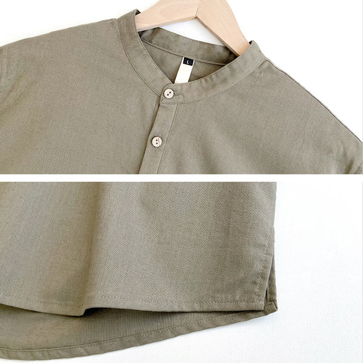 Buddha Stones無地 メンズ 半袖 ボタン リネン シャツ - image 5