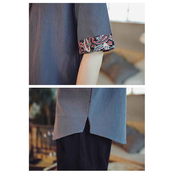 Buddha Stonesカエルボタン 龍刺繍 中国唐装 半袖シャツ リネン メンズ服 - image 10