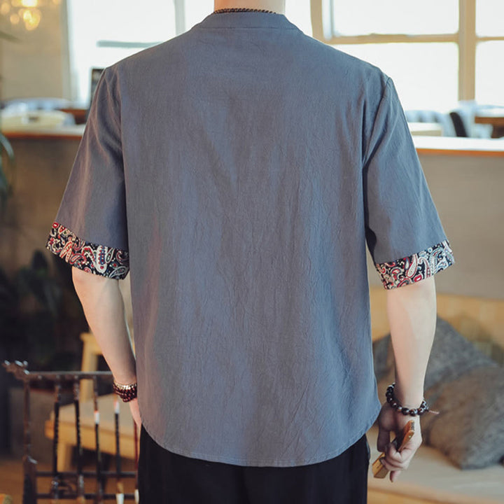 Buddha Stones、カエルボタン、龍の刺繍、中国唐装半袖シャツ、メンズ服 - image 2