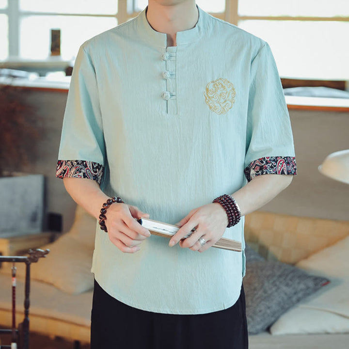 Buddha Stones、カエルボタン、龍の刺繍、中国唐装半袖シャツ、メンズ服 - image 14
