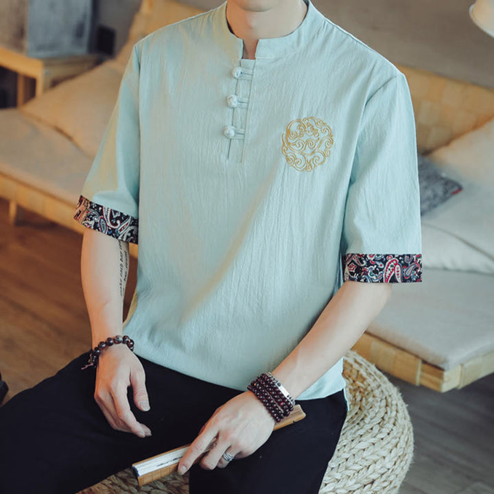 Buddha Stones、カエルボタン、龍の刺繍、中国唐装半袖シャツ、メンズ服 - image 17