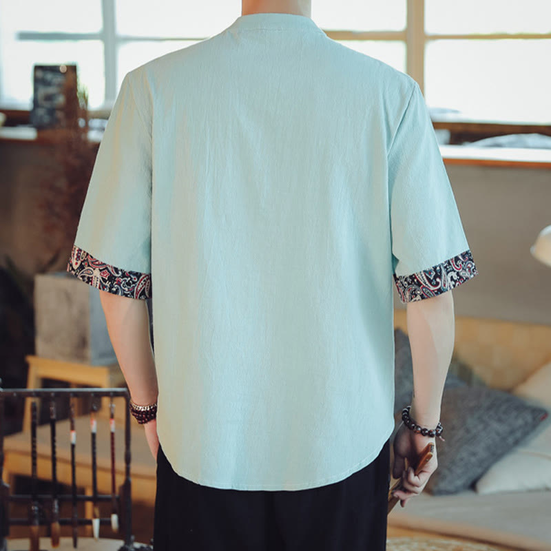 Buddha Stones、カエルボタン、龍の刺繍、中国唐装半袖シャツ、メンズ服 - image 13