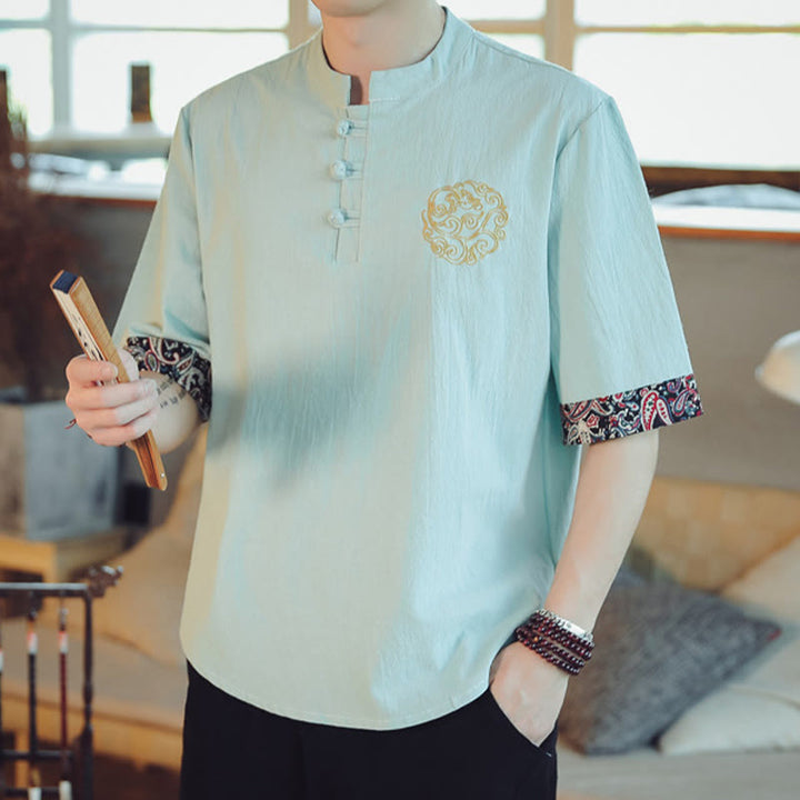 Buddha Stones、カエルボタン、龍の刺繍、中国唐装半袖シャツ、メンズ服 - image 15