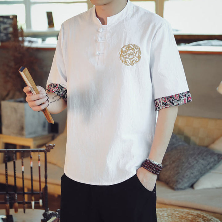 Buddha Stones、カエルボタン、龍の刺繍、中国唐装半袖シャツ、メンズ服 - image 20