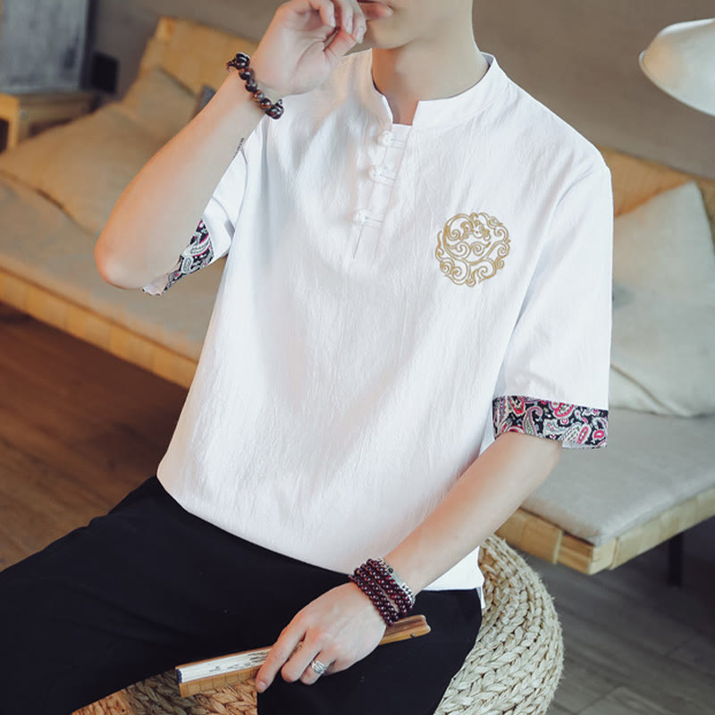 Buddha Stones、カエルボタン、龍の刺繍、中国唐装半袖シャツ、メンズ服 - image 23