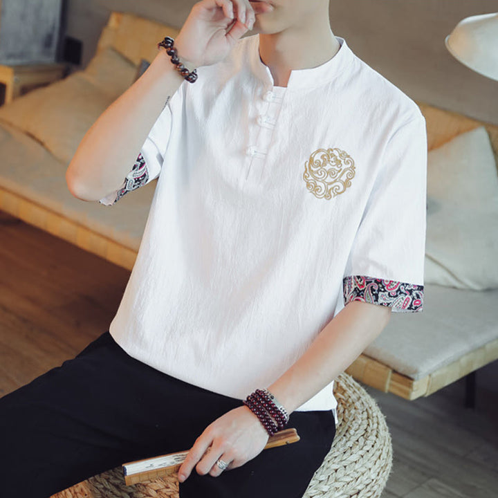 Buddha Stones、カエルボタン、龍の刺繍、中国唐装半袖シャツ、メンズ服 - image 23