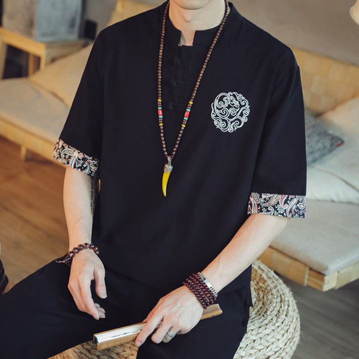 Buddha Stones、カエルボタン、龍の刺繍、中国唐装半袖シャツ、メンズ服 - image 31