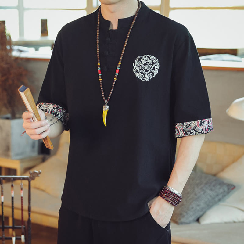 Buddha Stones、カエルボタン、龍の刺繍、中国唐装半袖シャツ、メンズ服 - image 29