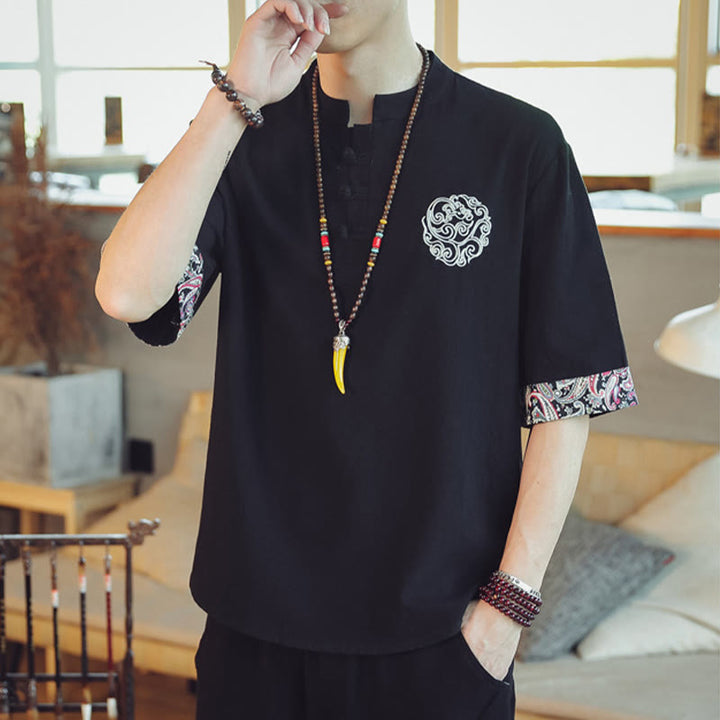 Buddha Stones、カエルボタン、龍の刺繍、中国唐装半袖シャツ、メンズ服 - image 30