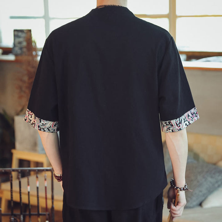 Buddha Stones、カエルボタン、龍の刺繍、中国唐装半袖シャツ、メンズ服 - image 27