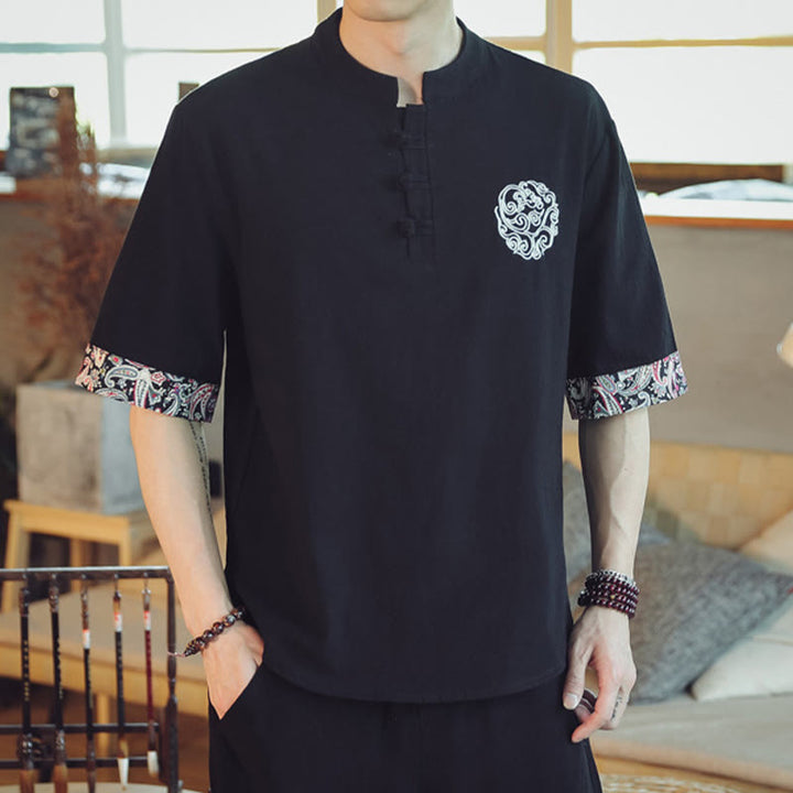 Buddha Stones、カエルボタン、龍の刺繍、中国唐装半袖シャツ、メンズ服 - image 28