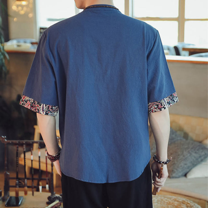 Buddha Stones、カエルボタン、龍の刺繍、中国唐装半袖シャツ、メンズ服 - image 35