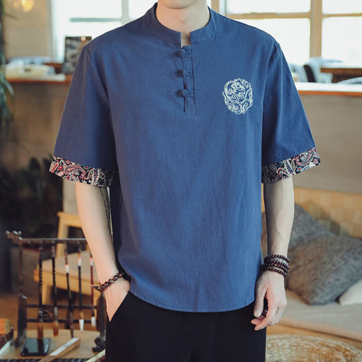 Buddha Stones、カエルボタン、龍の刺繍、中国唐装半袖シャツ、メンズ服 - image 34