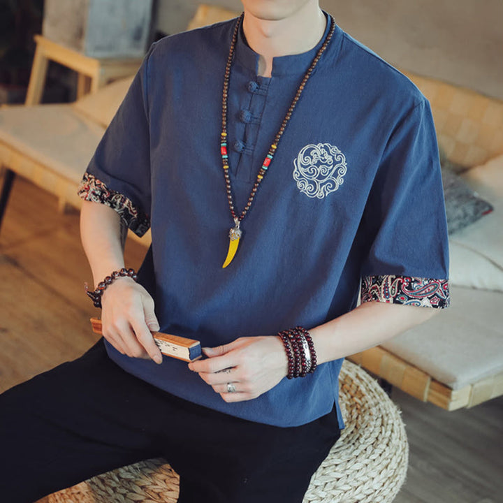 Buddha Stones、カエルボタン、龍の刺繍、中国唐装半袖シャツ、メンズ服 - image 39