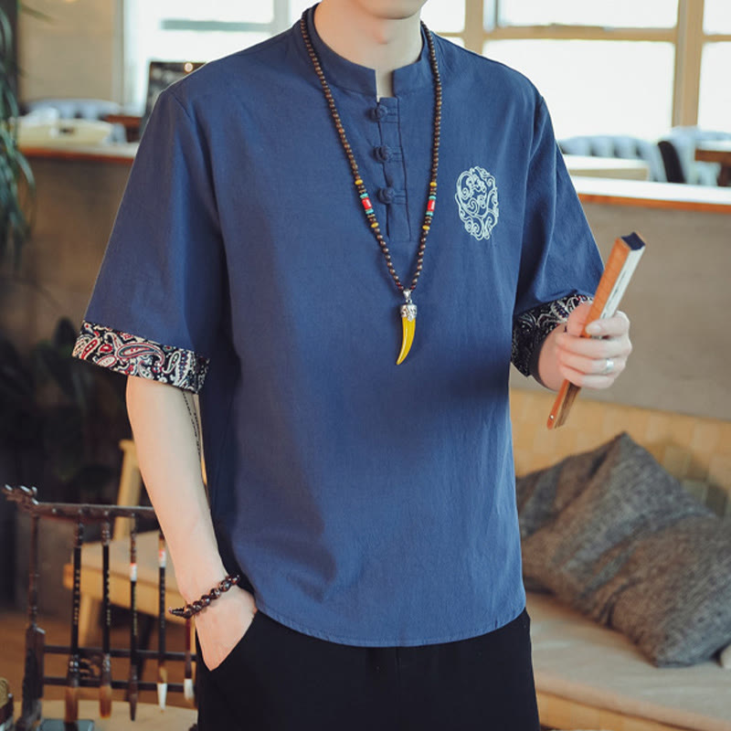 Buddha Stones、カエルボタン、龍の刺繍、中国唐装半袖シャツ、メンズ服 - image 37