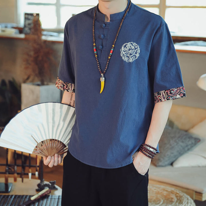 Buddha Stones、カエルボタン、龍の刺繍、中国唐装半袖シャツ、メンズ服 - image 38