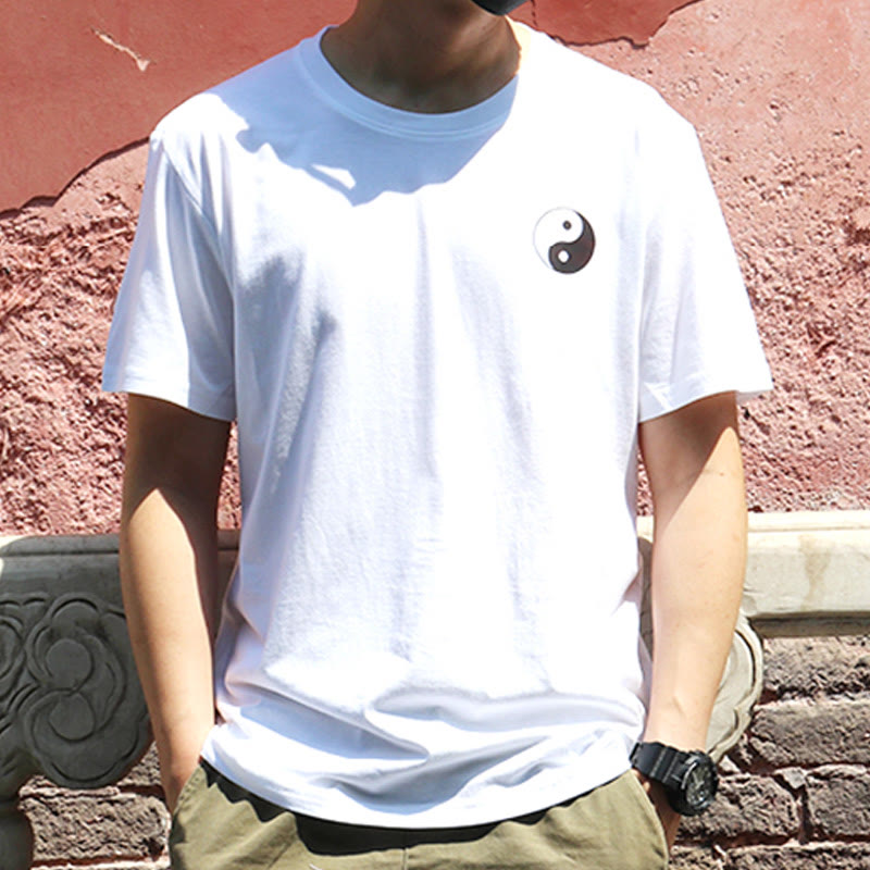 Buddha Stonesメンズ サマー ラウンドネック 半袖 陰陽 コットン Tシャツ - 白 - US/UK/AU42、 EU52 (3XL) - image 8