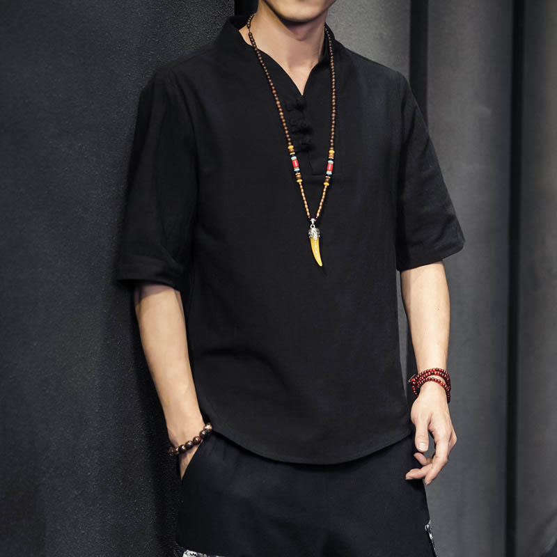 Buddha Stonesカジュアル サマー ハーフスリーブ シャツ コットン メンズ ウェア - 黒 - US/UK/AU46、 EU56 (5XL) - image 8