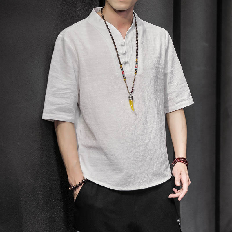 Buddha Stonesカジュアル サマー ハーフスリーブ シャツ コットン メンズ ウェア - 白 - US/UK/AU46、 EU56 (5XL) - image 1