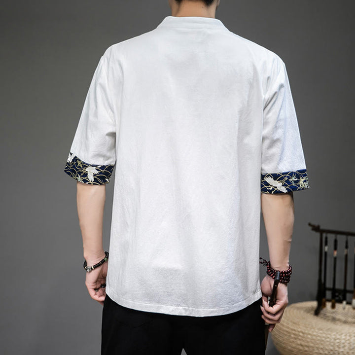 Buddha Stonesカエルボタン 中国唐装 半袖 鶴シャツ リネン メンズ 服 - image 1