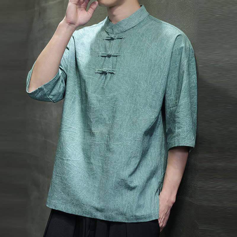 Buddha Stonesメンズ 中国風 カエルボタン 唐装 半袖 コットンリネン シャツ - image 9