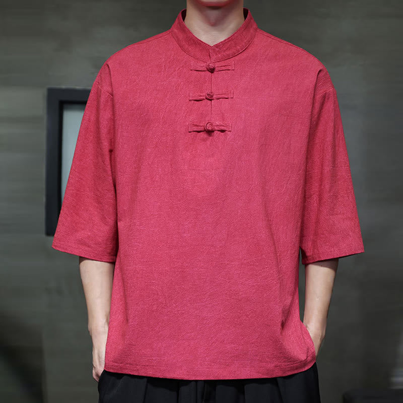 Buddha Stonesメンズ 中国風 カエルボタン 唐装 半袖 コットンリネン シャツ - image 13