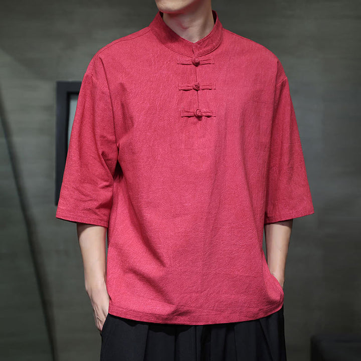 Buddha Stonesメンズ 中国風 カエルボタン 唐装 半袖 コットンリネン シャツ - image 16