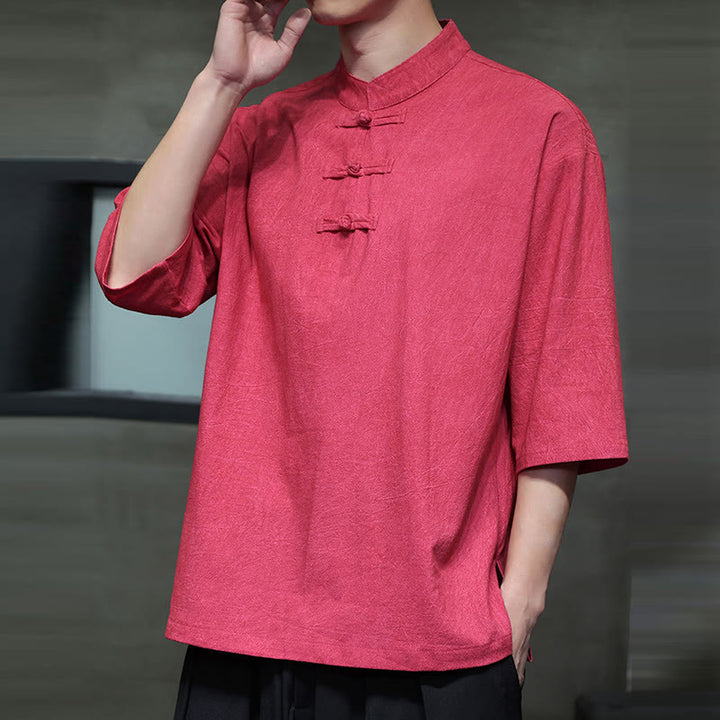 Buddha Stonesメンズ 中国風 カエルボタン 唐装 半袖 コットンリネン シャツ - image 17