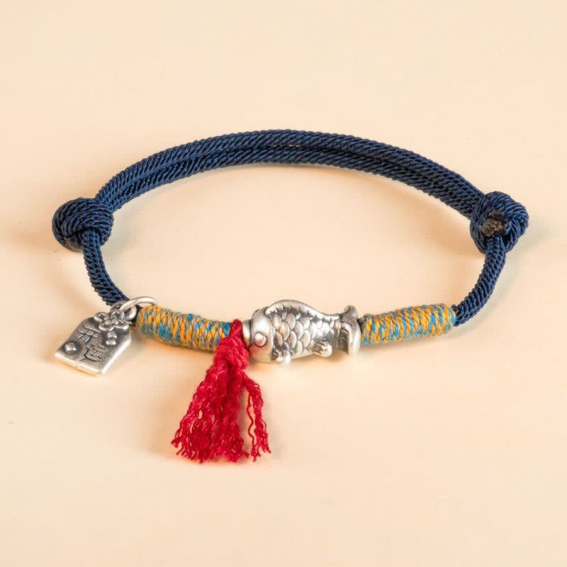 Buddha Stones999 スターリングシルバー赤紐幸運の鯉守護ブレスレット - ディープブルー（手首周り14～18cm） - image 12