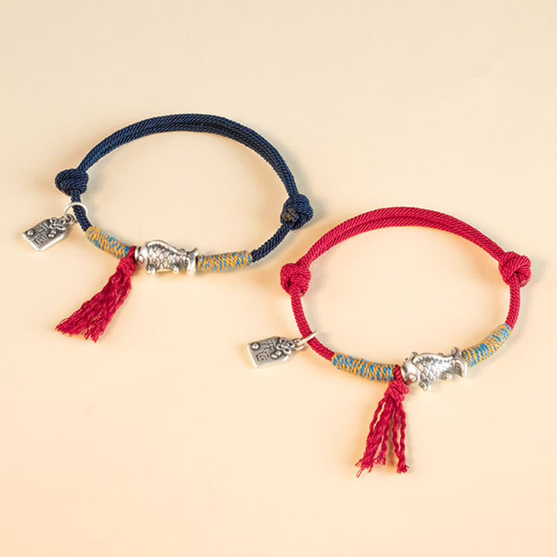 Buddha Stones999 スターリングシルバー赤紐幸運の鯉守護ブレスレット - image 1