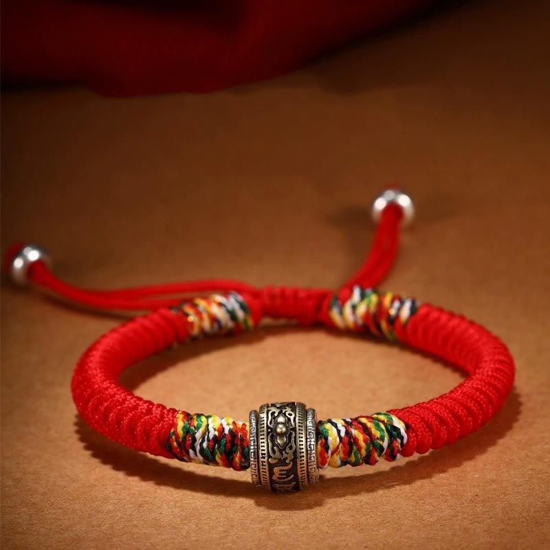 Buddha Stones925スターリングシルバーオーム・マニ・パドメ・フムキングコングノット 信仰ブレスレット - レッド(手首周り: 14-21cm) - オーム・マニ・パドメ・フム - image 1