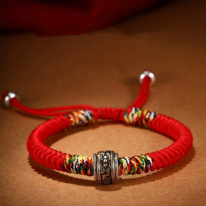 Buddha Stones925スターリングシルバーオーム・マニ・パドメ・フムキングコングノット 信仰ブレスレット - レッド(手首周り: 14-21cm) - オーム・マニ・パドメ・フム - image 1