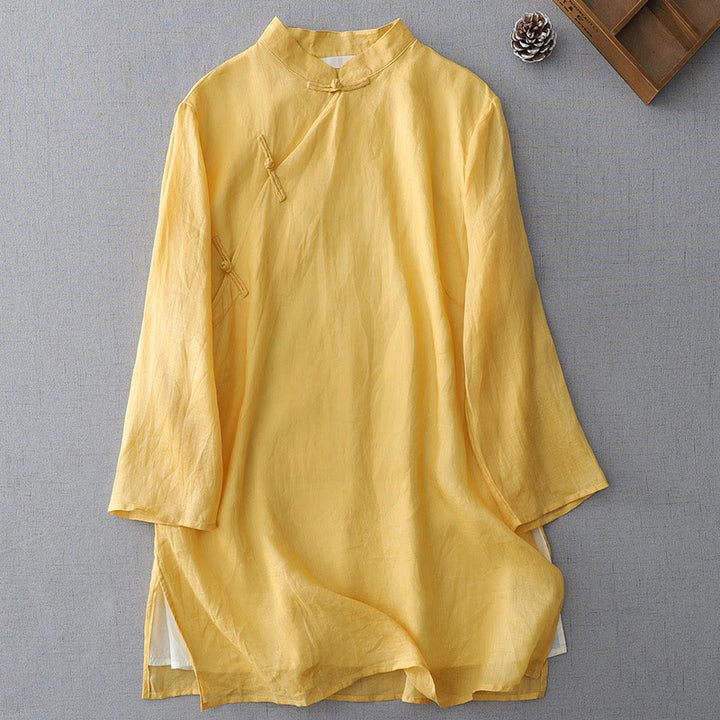 Buddha Stones無地フロッグボタン七分袖二重構造シャツ - レモンシフォン - US8-10，UK/AU12-14，EU40-42 (2XL) - image 5