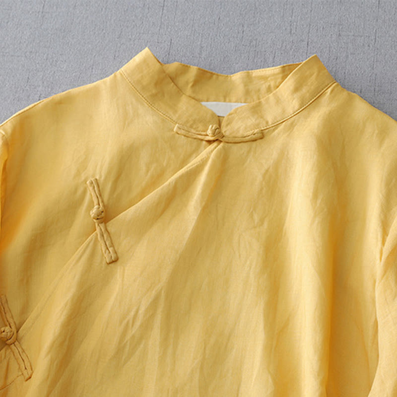 Buddha Stones無地 フロッグボタン 七分袖 ダブルレイヤー コットンリネンシャツ - image 8