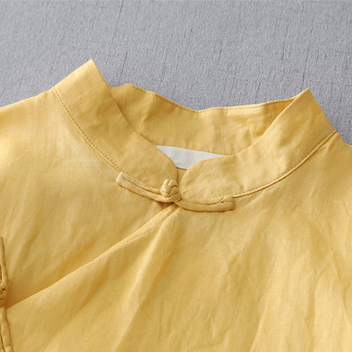 Buddha Stones無地 フロッグボタン 七分袖 ダブルレイヤー コットンリネンシャツ - image 9