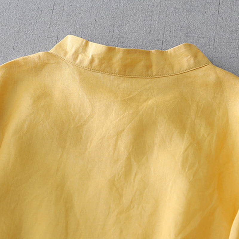 Buddha Stones無地 フロッグボタン 七分袖 ダブルレイヤー コットンリネンシャツ - image 16