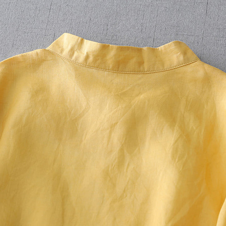 Buddha Stones無地 フロッグボタン 七分袖 ダブルレイヤー コットンリネンシャツ - image 16