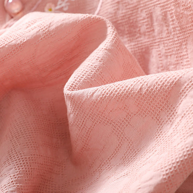 Buddha Stones梅刺繍カエルボタン半袖コットンリネンシャツ - image 11