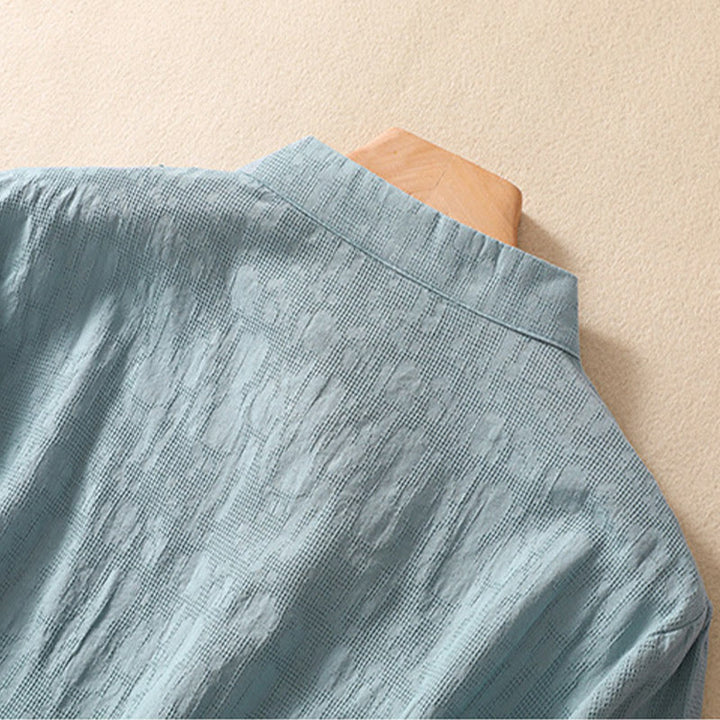 Buddha Stones梅刺繍カエルボタン半袖コットンリネンシャツ - image 21