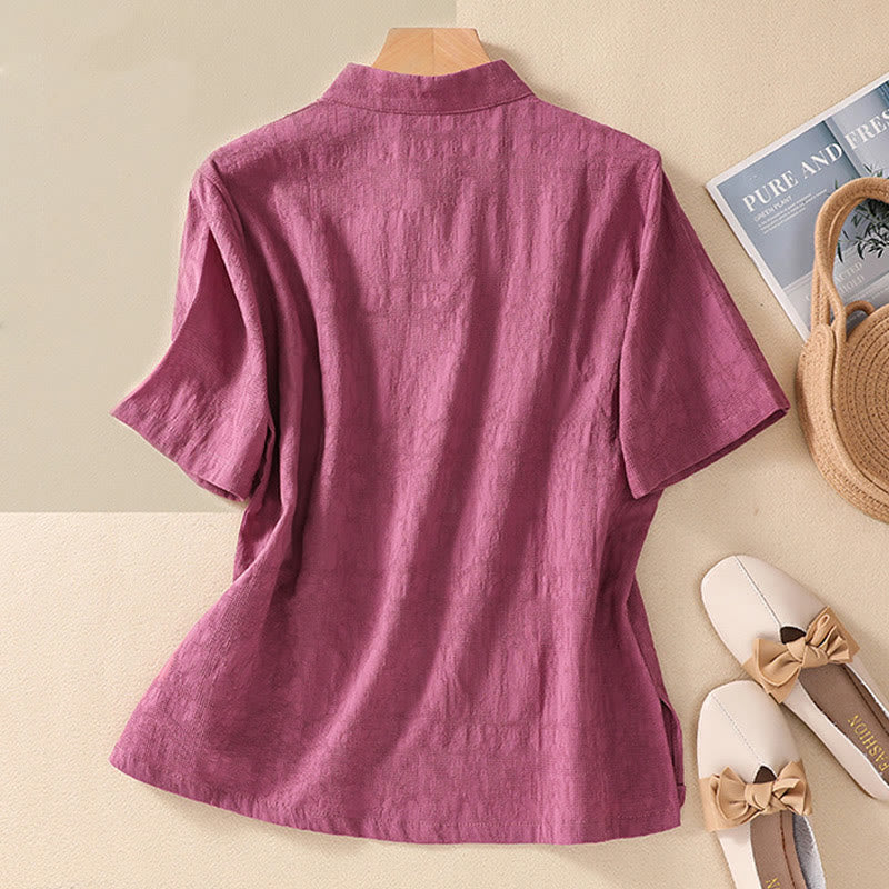 Buddha Stones梅刺繍カエルボタン半袖コットンリネンシャツ - image 34