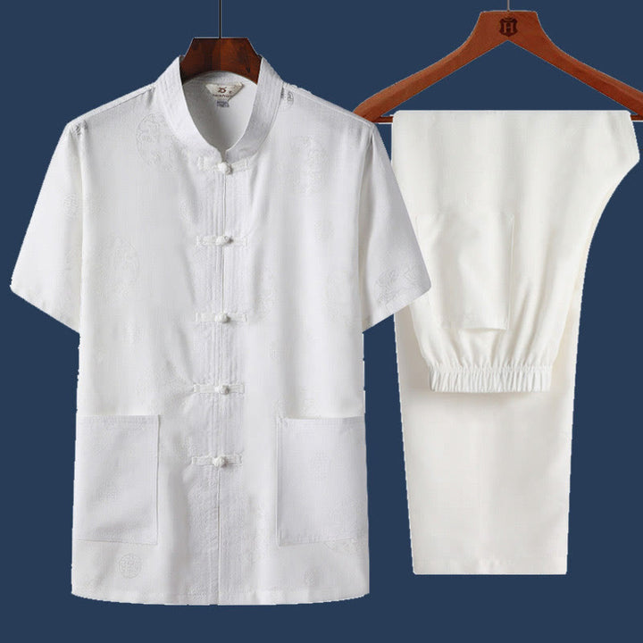 Buddha Stones2個 カエルボタン フーキャラクター ドラゴン 竹の葉 半袖シャツ パンツ メンズセット - 白 - ドラゴン - US/UK/AU46、 EU56 (4XL) - image 8