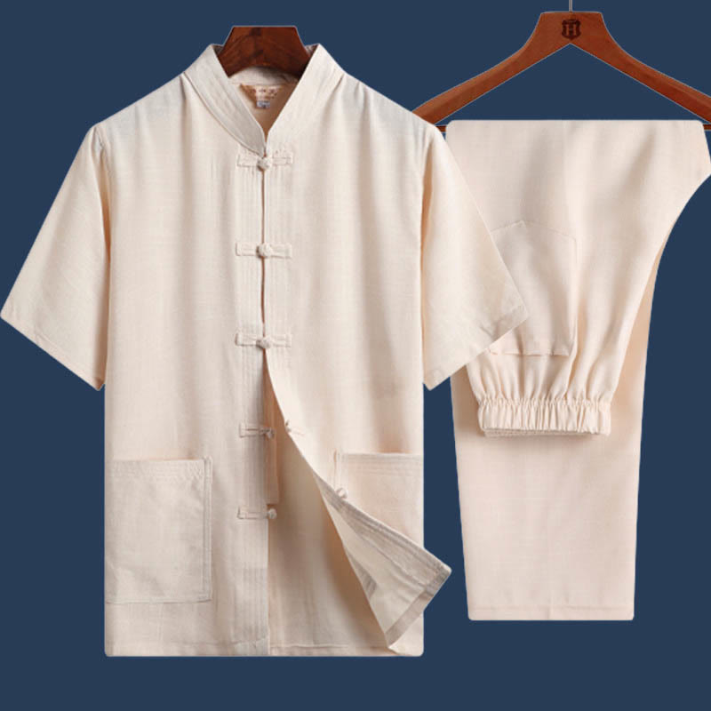 Buddha Stones2個 カエルボタン フーキャラクター ドラゴン 竹の葉 半袖シャツ パンツ メンズセット - ライトイエロー - 単色 - US/UK/AU46、 EU56 (4XL) - image 14