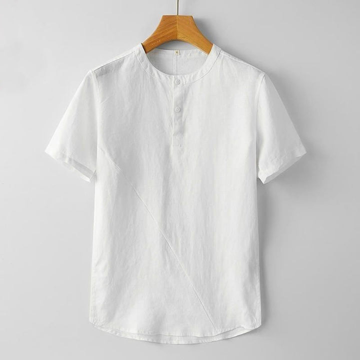 Buddha Stones 夏用 メンズ 半袖 シャツ 無地 コットンリネン素材 ボタン付き - 白 - US/UK/AU48、 EU58 (4XL) - image 5